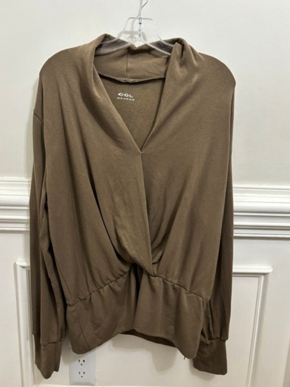 OGL Long Sleeve Shirt Top Eco-Mousse Surplice Banded Hem 2XL NWT
